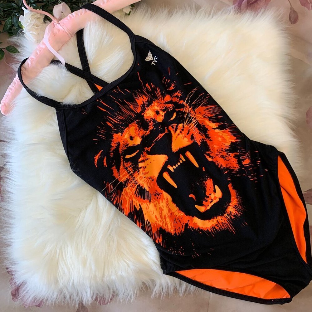 Vintage TYR Sports Tiger Print Retro Black One Piece Keyhole Racerback Size 36/M